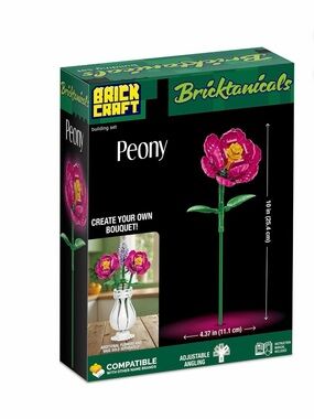 Brick Craft Bricktanicals Buildable DIY 73 Piece Single Peony Flower Kit.